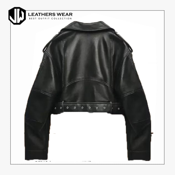 Women's Black Cropped Leather Jacket