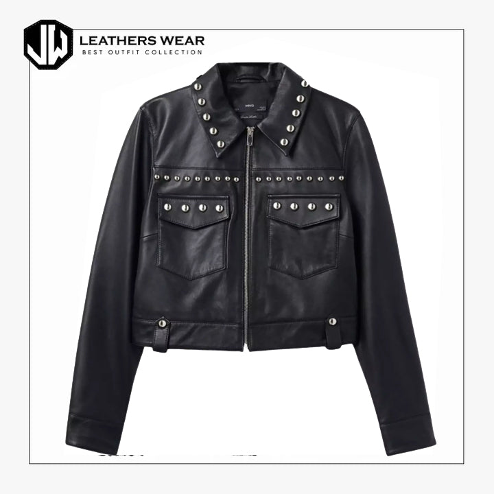 Women's Black Studded Leather Jacket