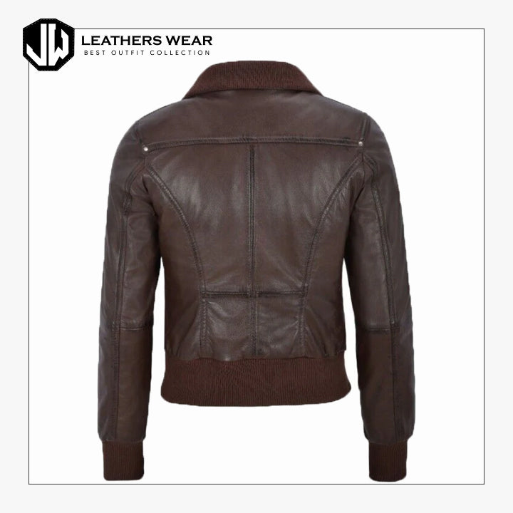 Womens Brown Bomber Leather Jacket Leathers Wear