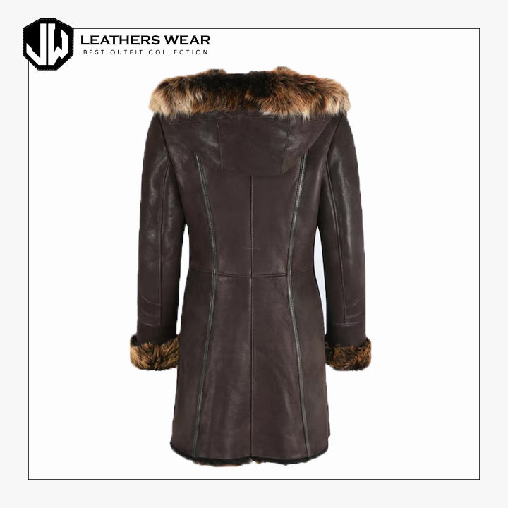 Women's Brown Hooded Shearling Coat