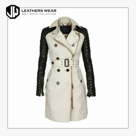 Womens Leather Trench Coat Genuine Lambskin Leathers Wear