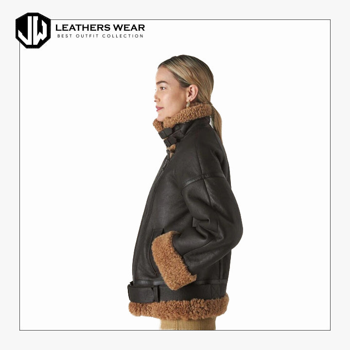Women's Sheepskin Leather Biker Jacket