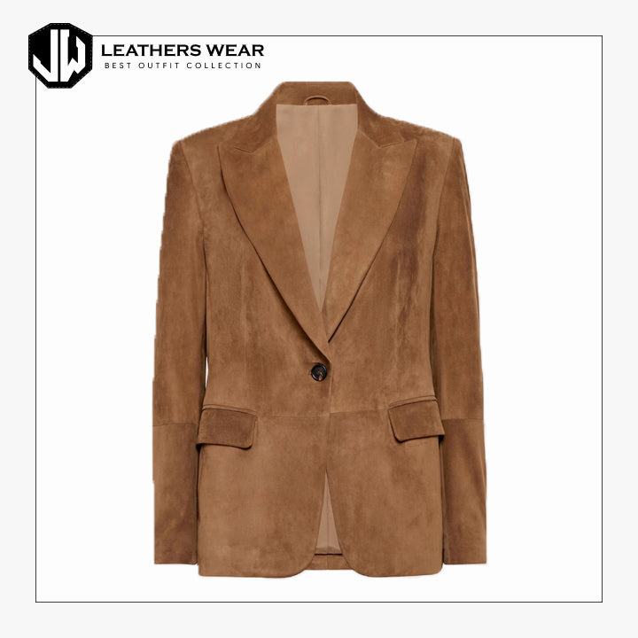 Women's Suede Leather Blazer Jacket