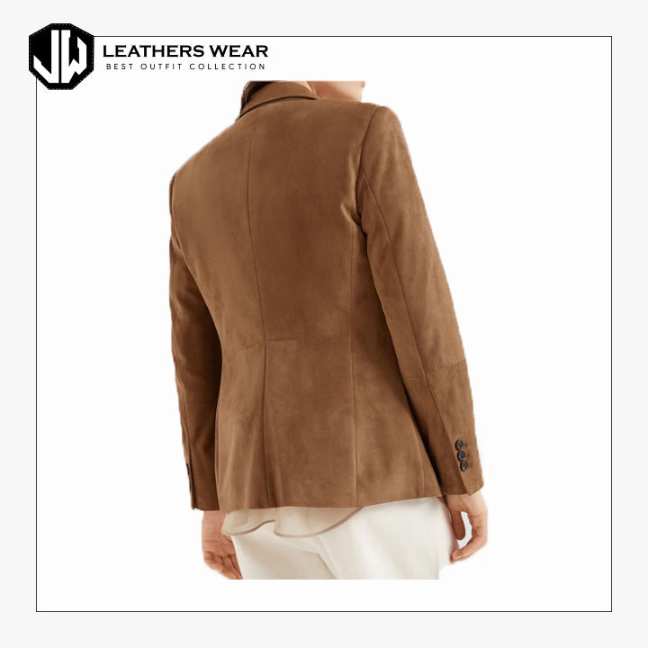 Women's Suede Leather Blazer Jacket