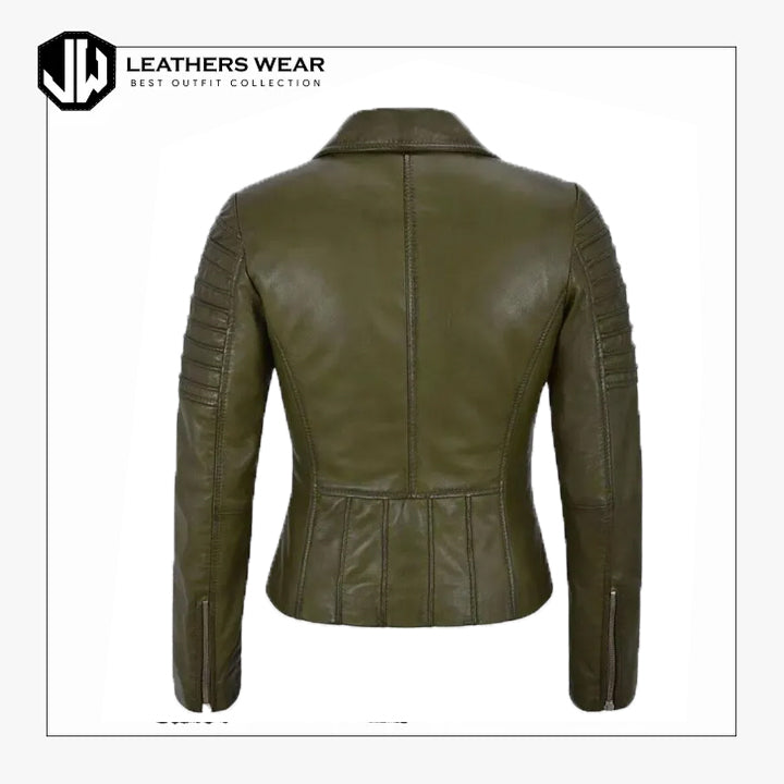 Women green Lambskin Leather Jacket