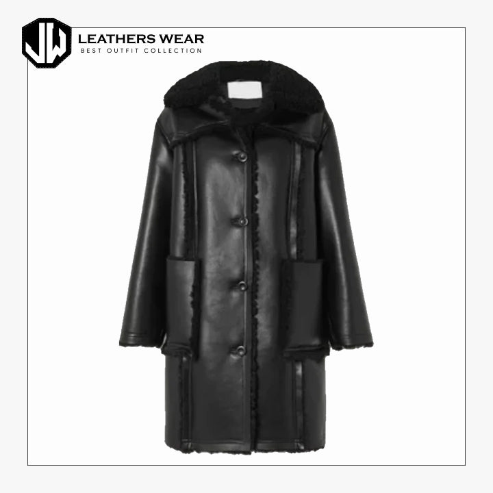 Womens Black Shearling Coat Leathers Wear