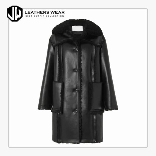 Womens Black Shearling Coat Leathers Wear