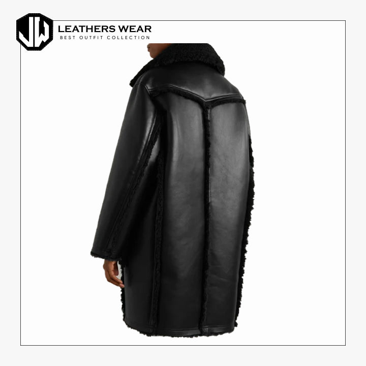 Womens Black Shearling Coat Leathers Wear
