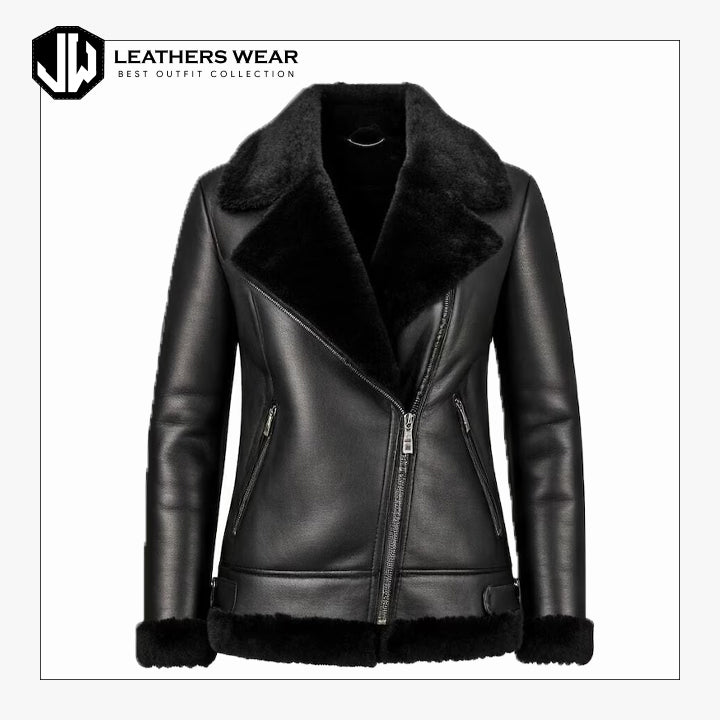 Womens Black Shearling Leather Jacket