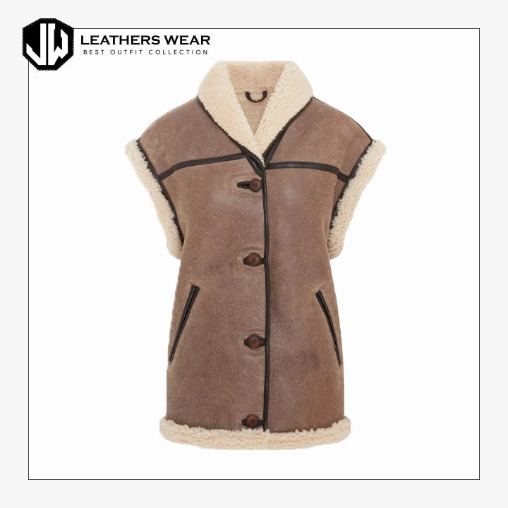 Womens Brown Sheepskin Waistcoat