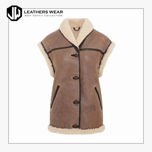 Womens Brown Sheepskin Waistcoat