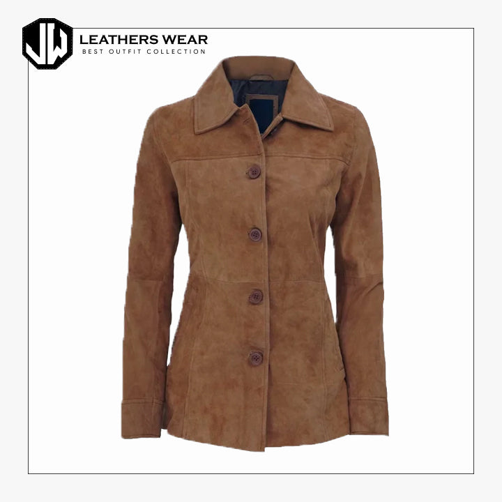 Womens Brown Suede Leather Blazer Leathers Wear