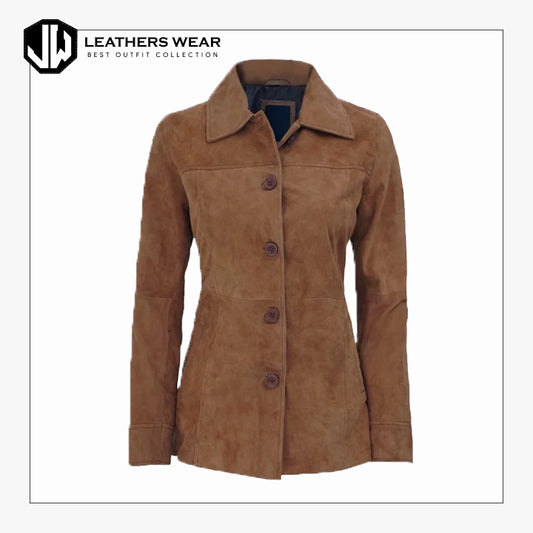 Womens Brown Suede Leather Blazer Leathers Wear