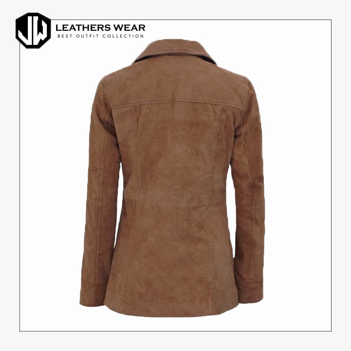 Womens Brown Suede Leather Blazer Leathers Wear