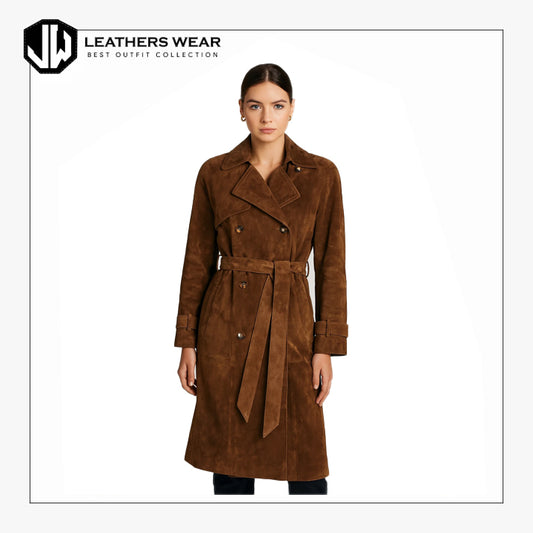 Womens Brown Suede Trench Coat