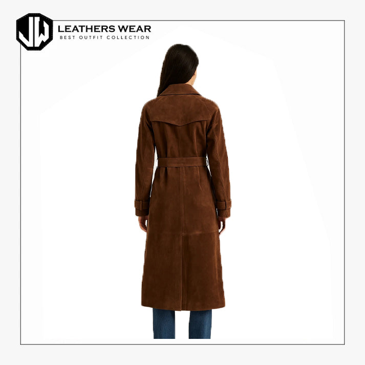 Womens Brown Suede Trench Coat