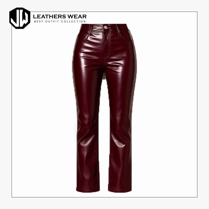 Womens Burgundy Leather Pants