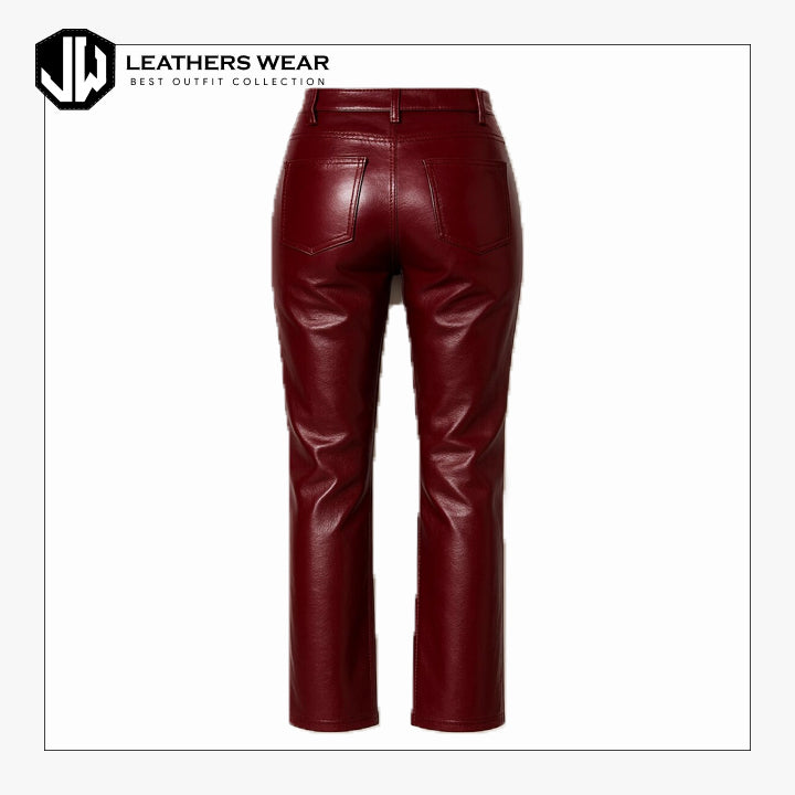 Womens Burgundy Leather Pants