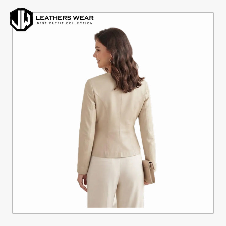 Womens Cream Leather Blazer