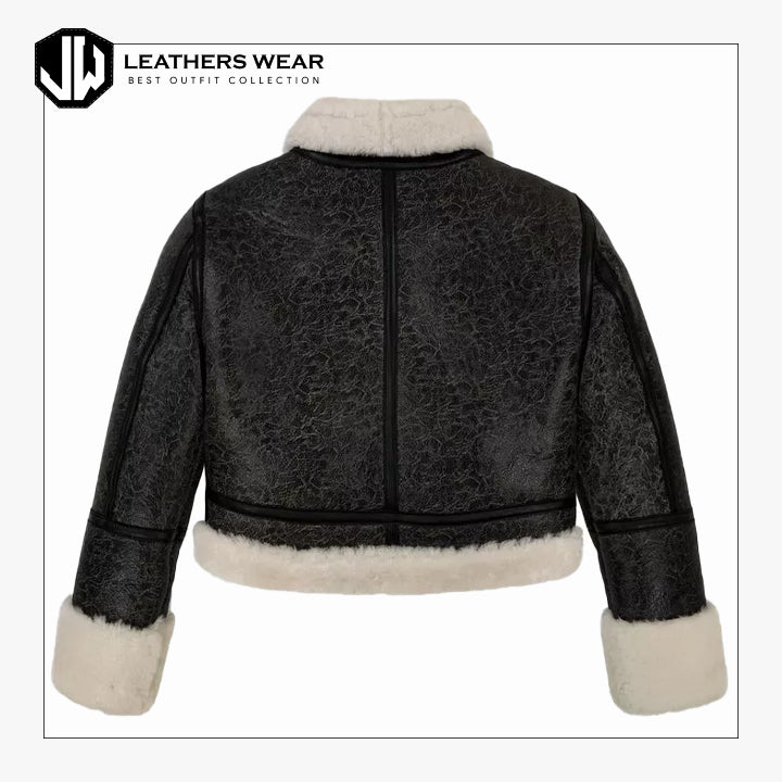 Womens Cropped Shearling Leather Jacket