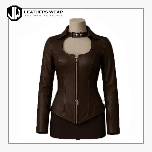 Womens Dark Brown Leather Corset Jacket