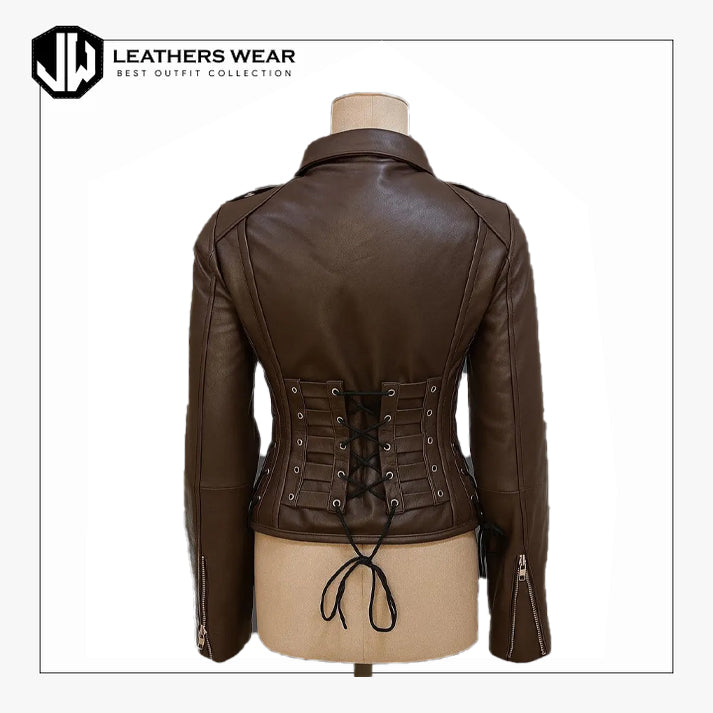 Womens Dark Brown Leather Corset Jacket