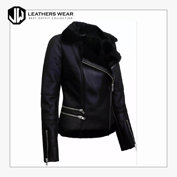 Womens Fur Shearing Leather Jacket