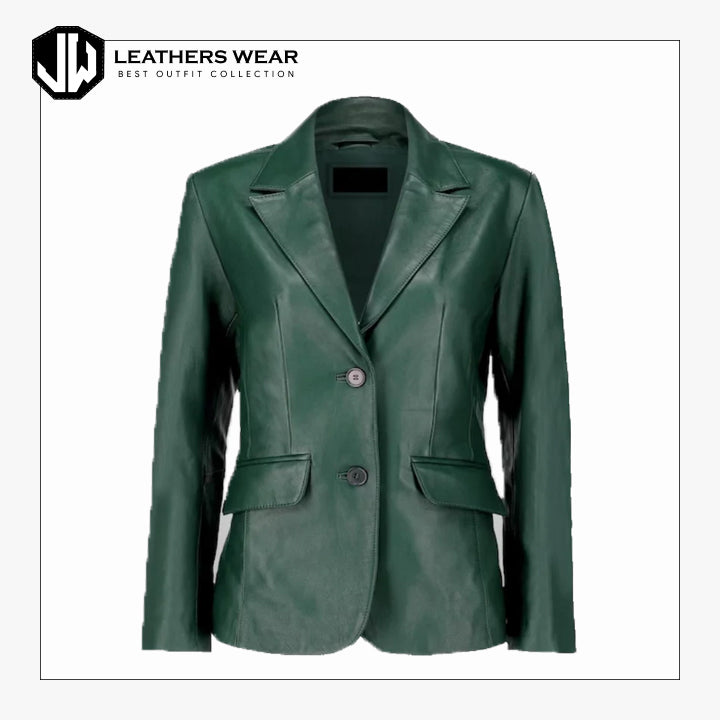 Womens Green Genuine Leather Blazer Leathers Wear