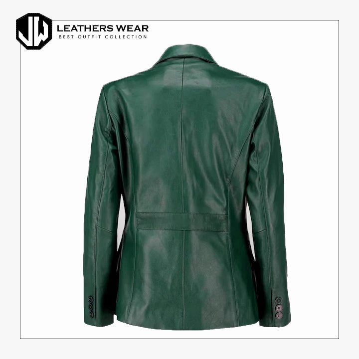 Womens Green Genuine Leather Blazer Leathers Wear