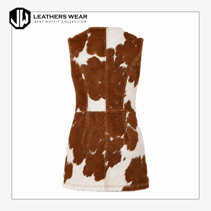 Womens Hair Cowhide Leather Mini Dress