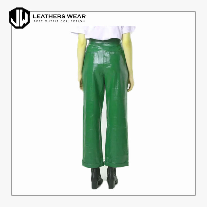 Womens Lambskin Green Leather Pants