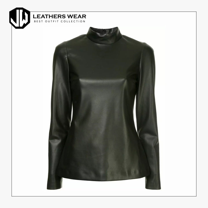 Womens Leather Long Collar Shirt