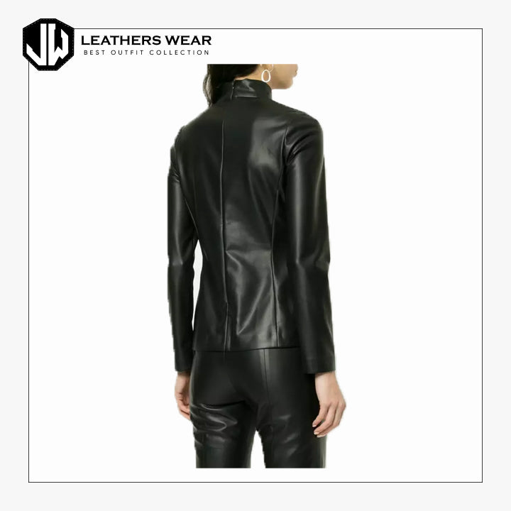 Womens Leather Long Collar Shirt
