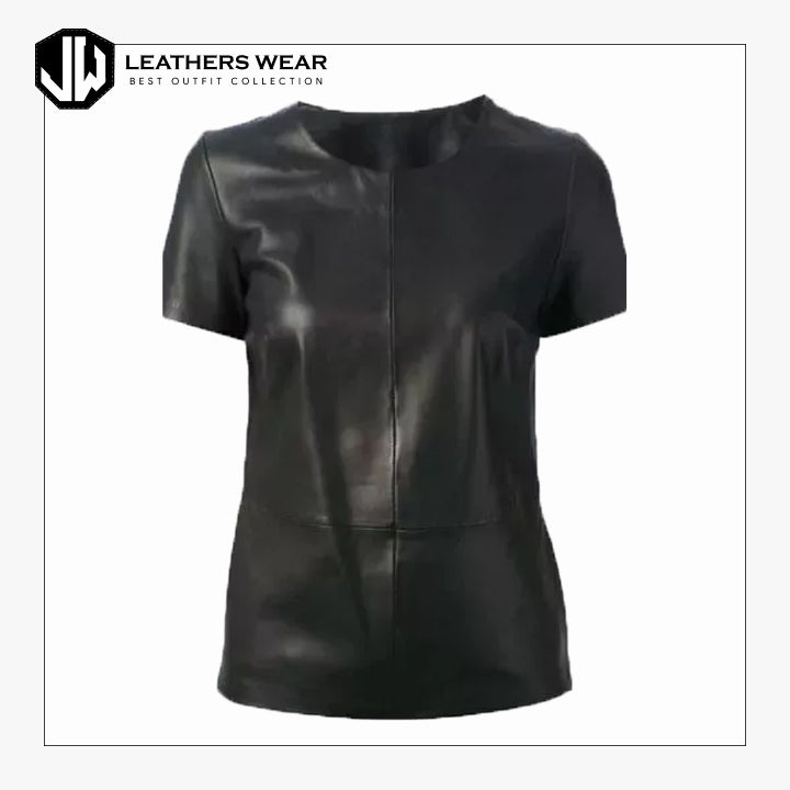 Womens Leather T shirt Black