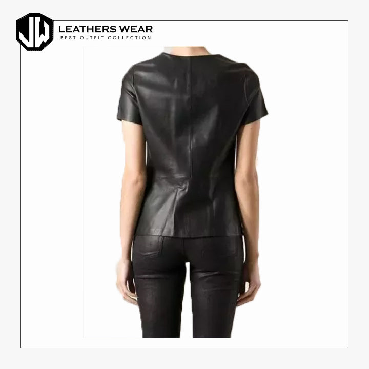Womens Leather T shirt Black