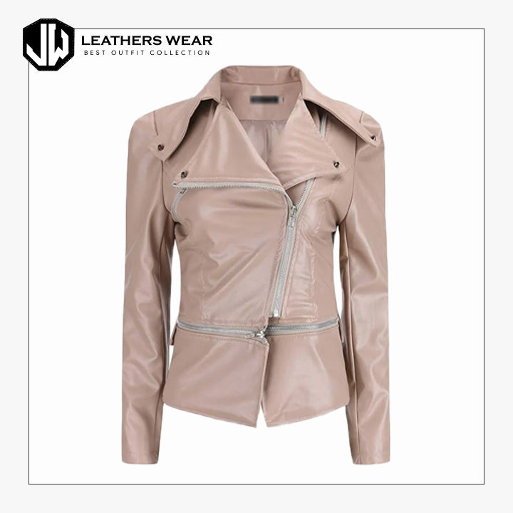 Womens Pink Leather Biker Jacket Leathers Wear