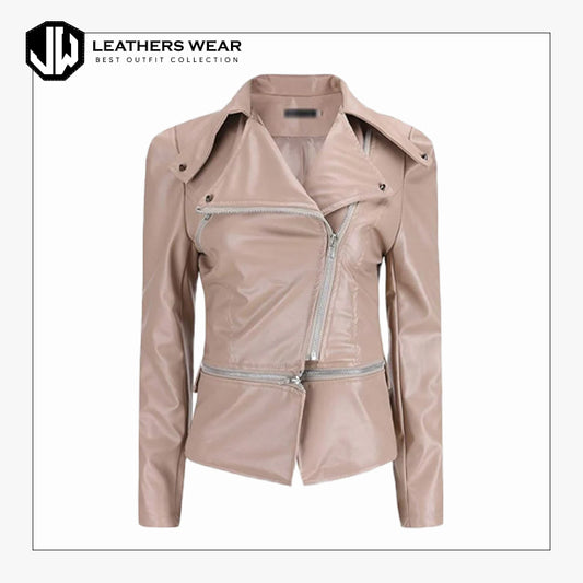 Womens Pink Leather Biker Jacket Leathers Wear