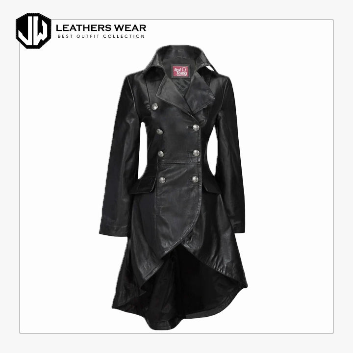 Womens Real Leather Trench Coat