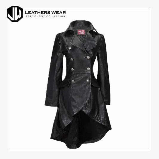 Womens Real Leather Trench Coat
