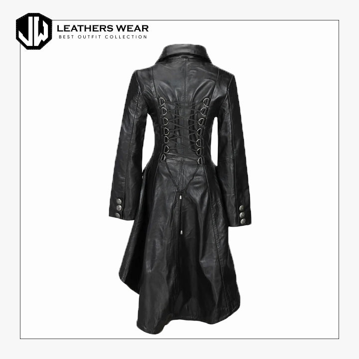 Womens Real Leather Trench Coat