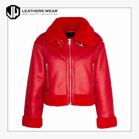 Womens Red Shearling Coat