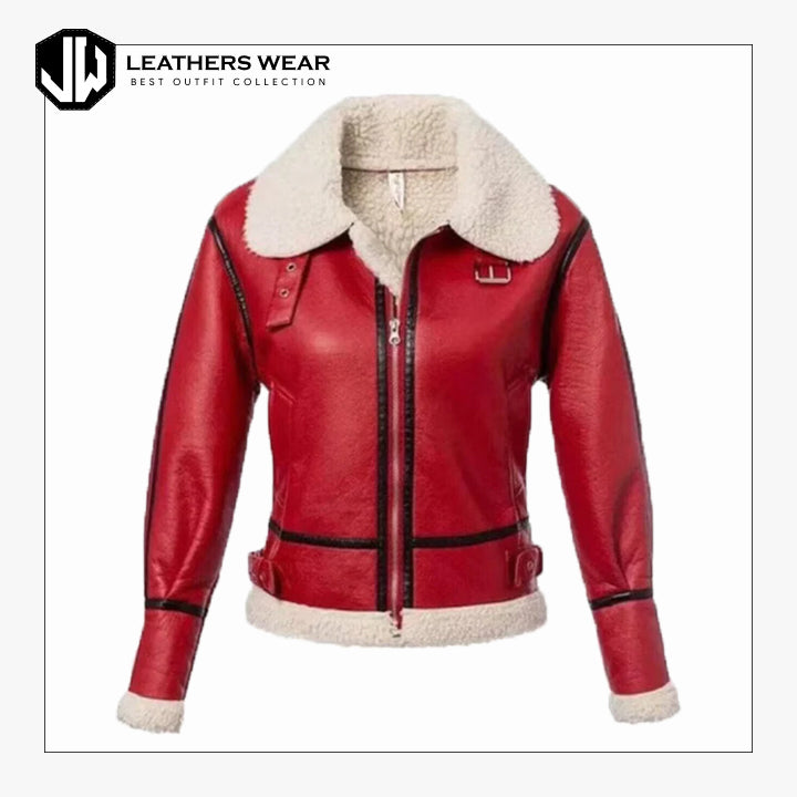 Womens Red Shearling Leather Jacket Leathers Wear