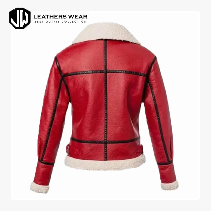 Womens Red Shearling Leather Jacket Leathers Wear