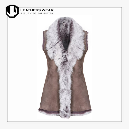 Womens Soft Real Sheepskin Leather Waistcoat