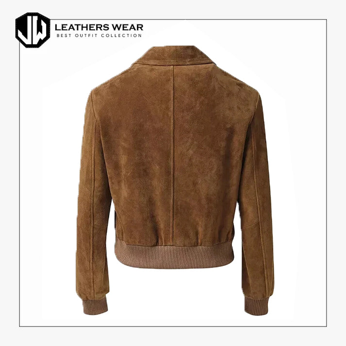 Womens Suede Leather Bomber Jacket