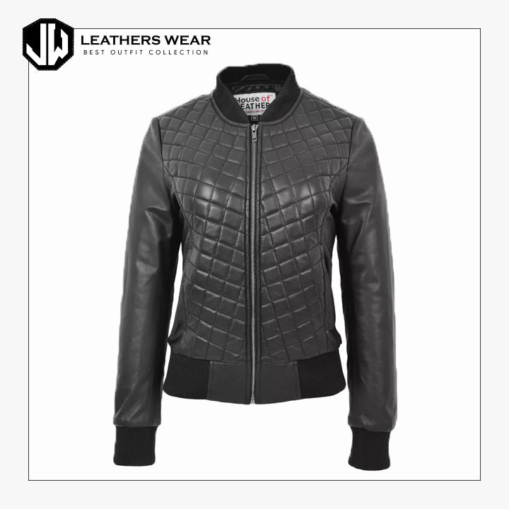 Womens Varsity Style Real Leather Bomber Jacket