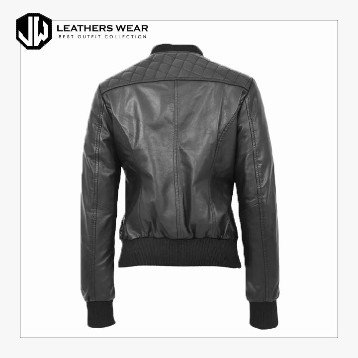 Womens Varsity Style Real Leather Bomber Jacket