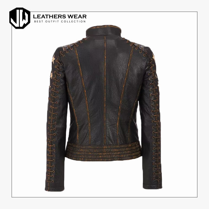 Womens Vintage Biker Leather Jacket