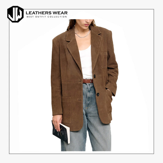 Womens Vintage Suede Leather Blazer