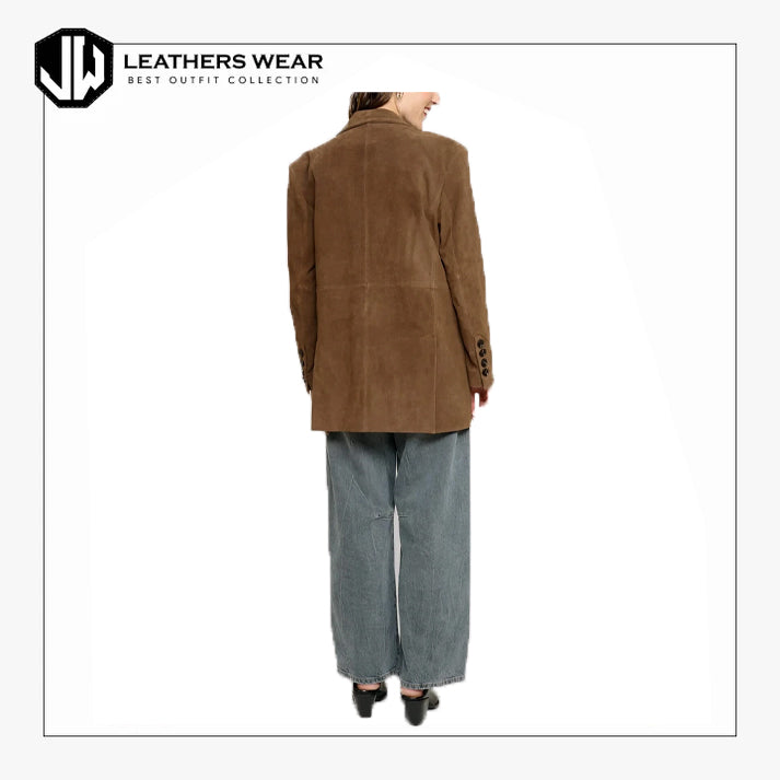 Womens Vintage Suede Leather Blazer